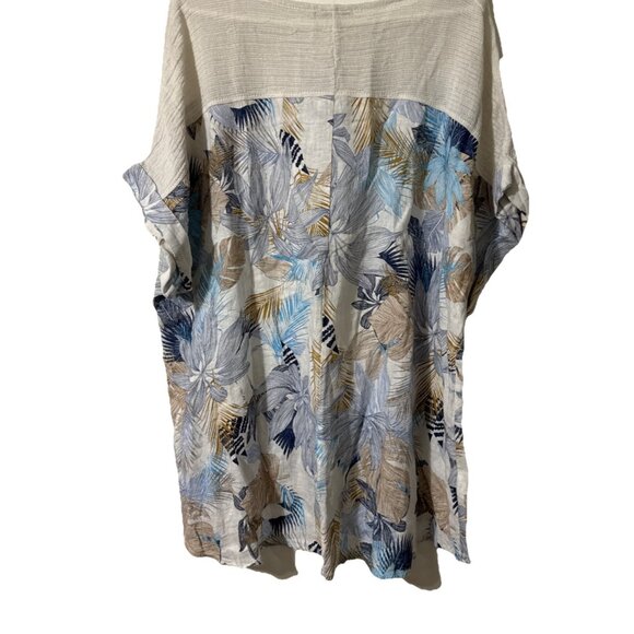 Lungo L'arno Blue Tan Floral Linen Pullover Blouse Size 3X - Picture 5 of 6